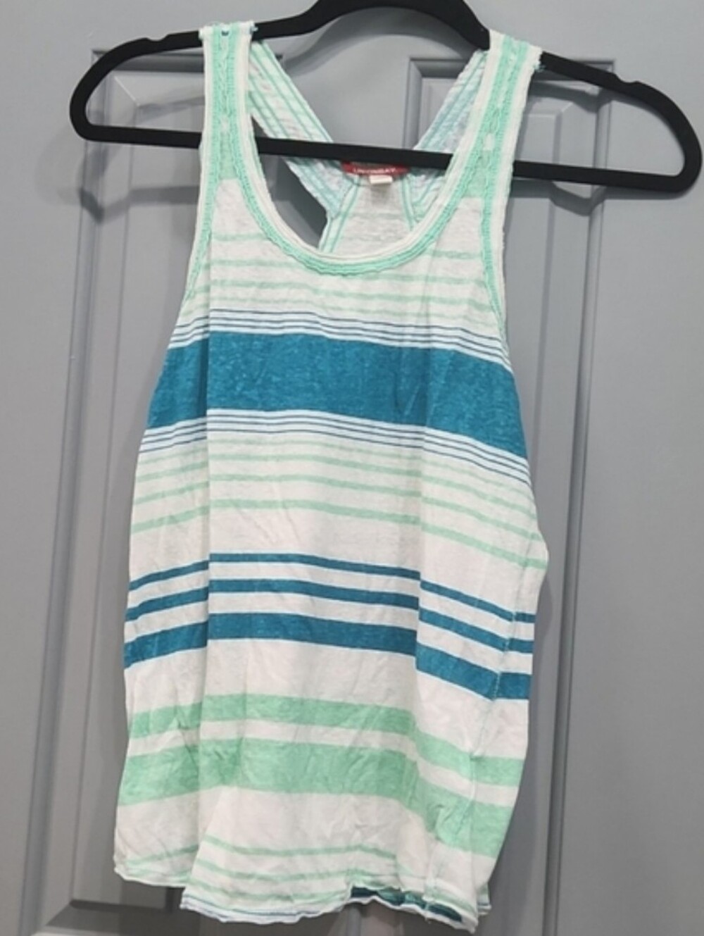NWOT Unionbay Distressed Green Teal White Stripe Tank Top large